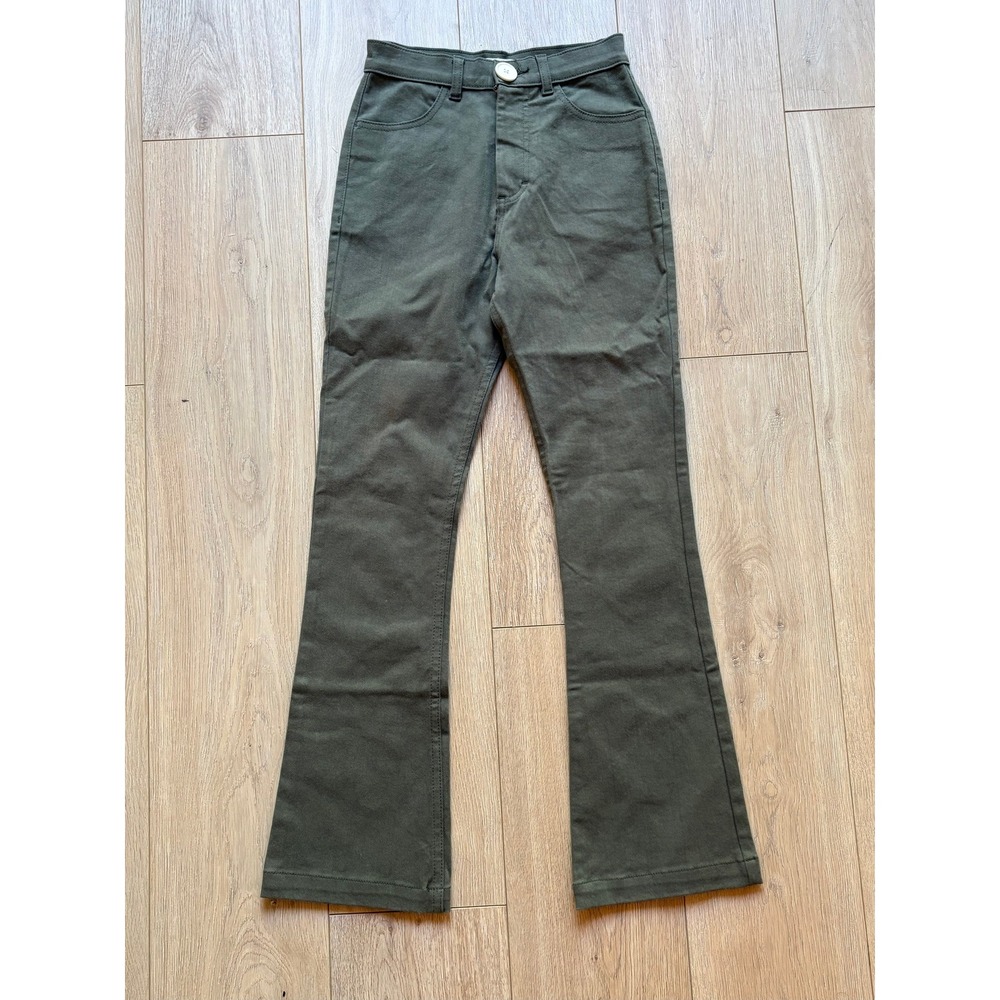 Whimsy + Row Olive Green High Rise Flare Jeans %99 Organic Cotton Women's SZ 25